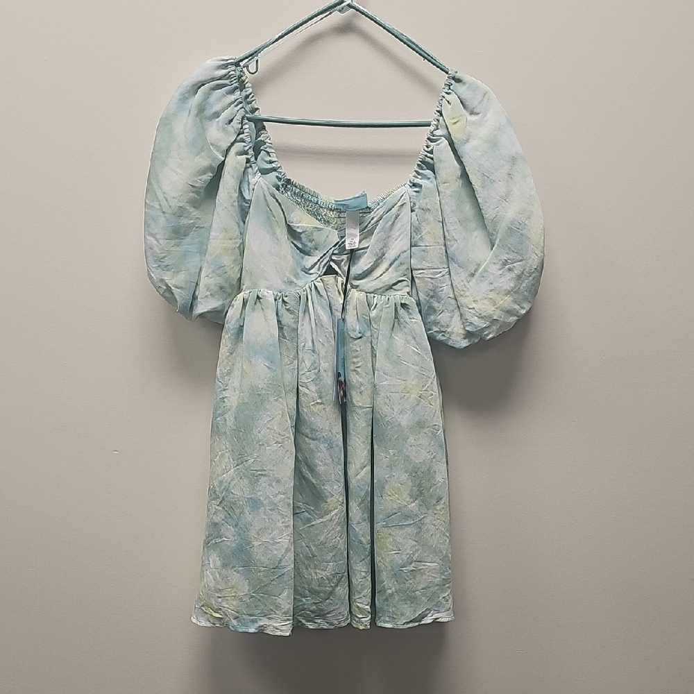 Elegant Blue Puff Sleeve Dress